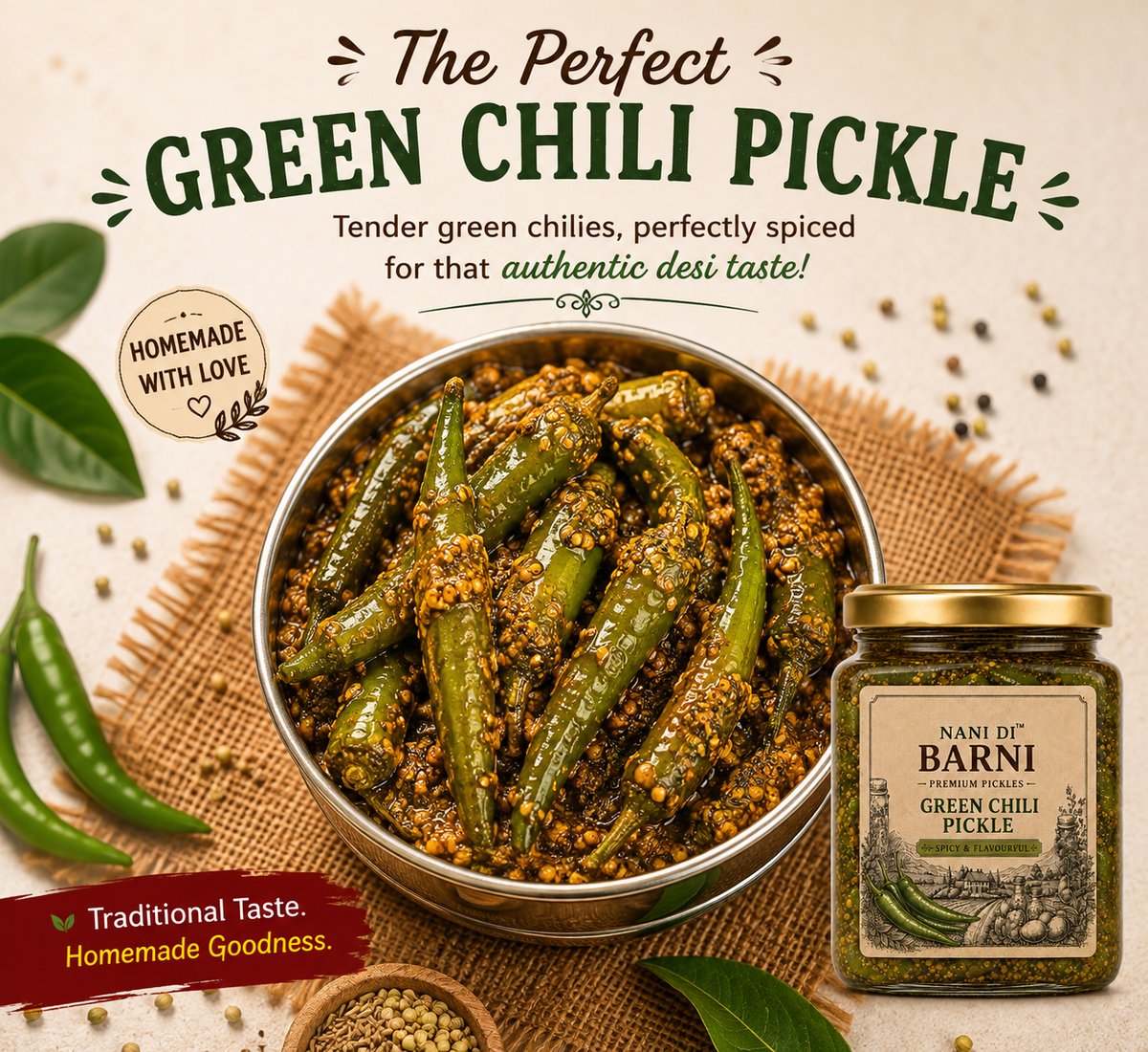 Green Chilli Pickle (Hari Mirch Achaar)